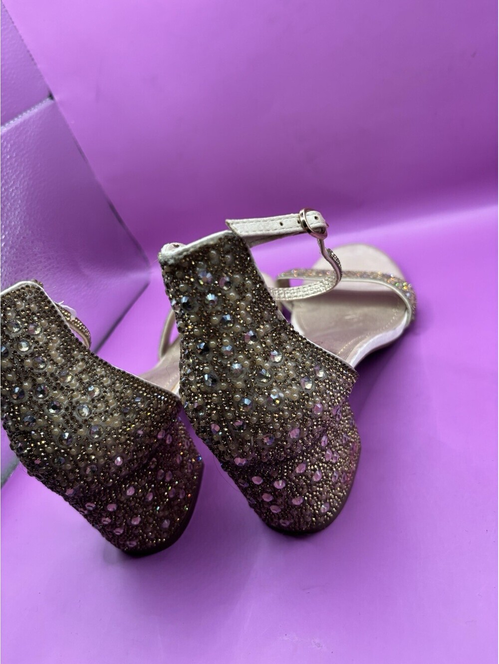 Dream Pairs Women's Gold Rhinestone Ankle Strap Block Heel
